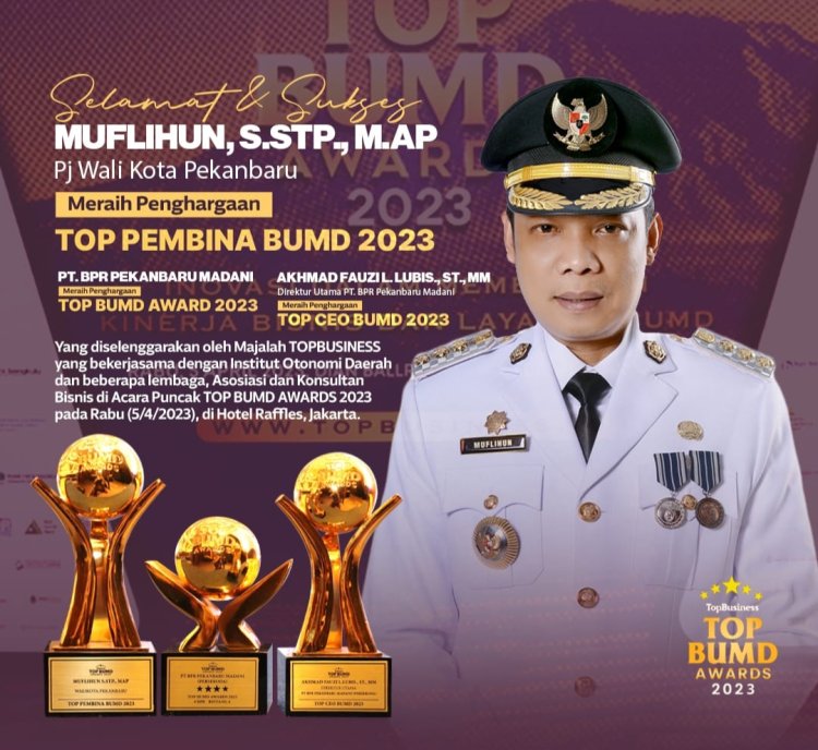 PJ Walikota Pekanbaru Terima Penghargaan Top Pembina BUMD Awards 2023